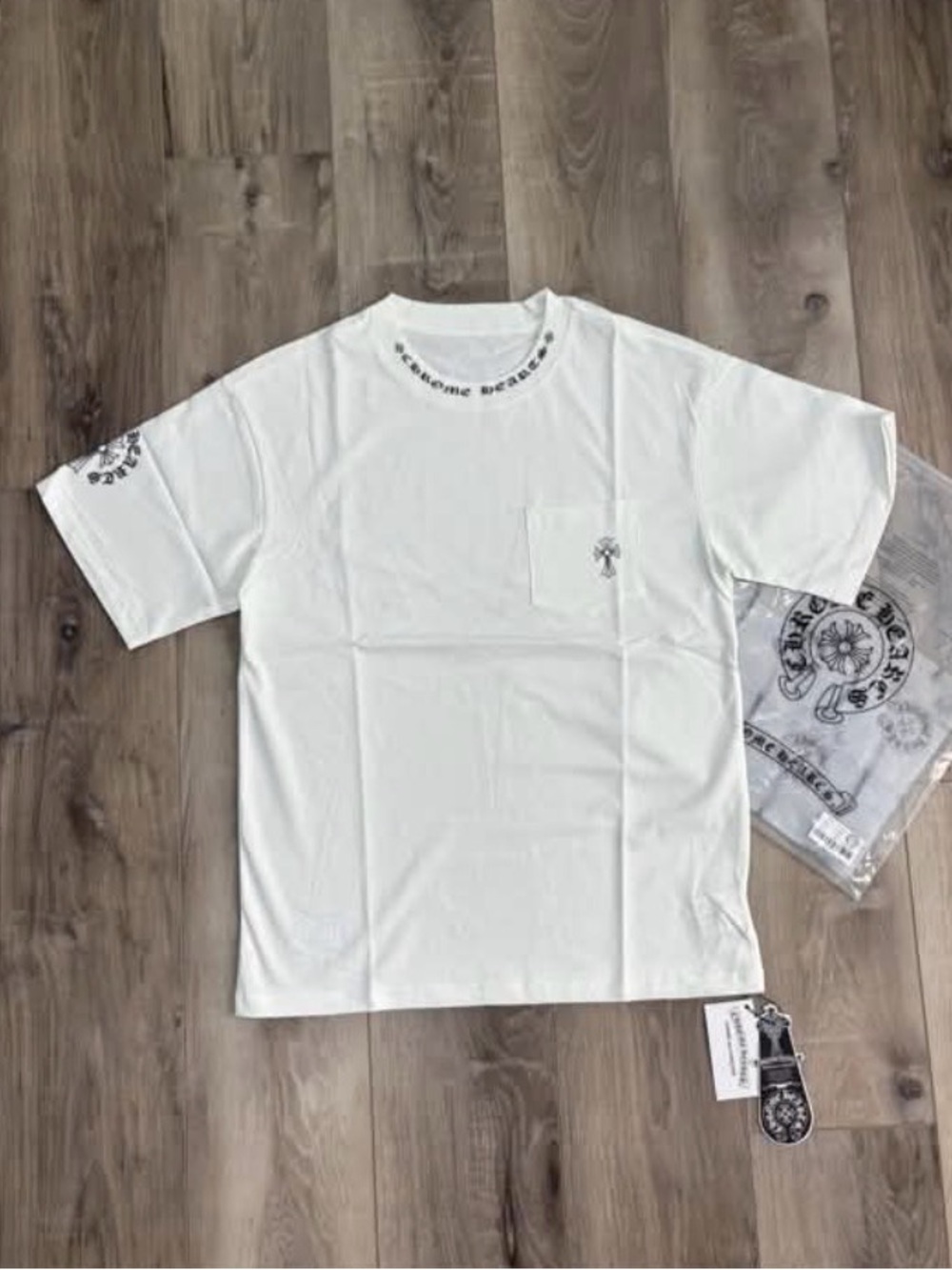 Chrome Hearts White Short Sleeve Pocket Tee with Black Logo Accents